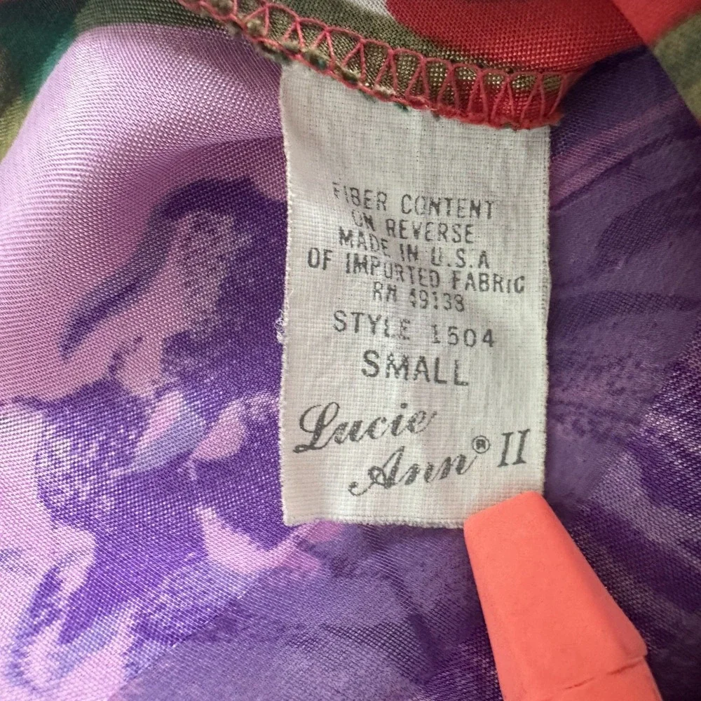 Lucie Ann II Whimsy Coquette Floral Sheer Shadow Stripe Chemise Nightie S Vtg